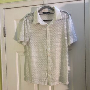 MEN’s Incerun White Textured see through button up Shirt size SMALL (36-38)